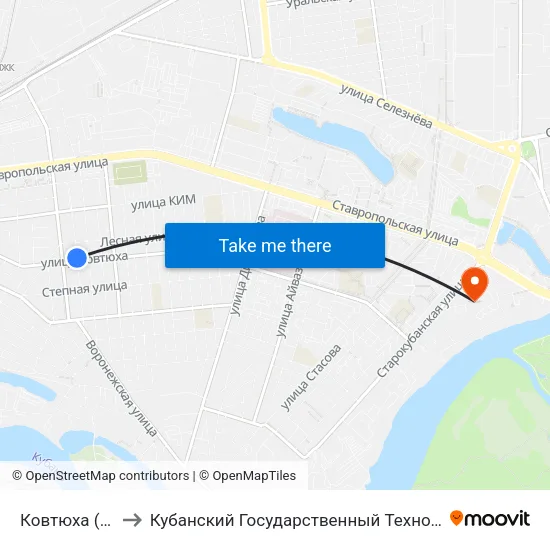 Ковтюха (Трамвай) to Кубанский Государственный Технологический Университет map