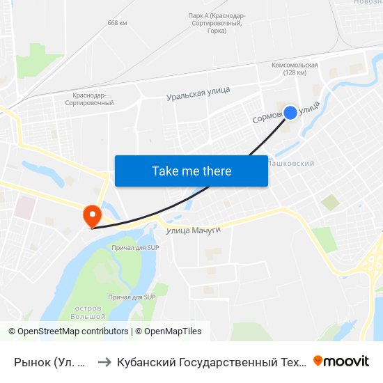 Рынок (Ул. Сормовская) to Кубанский Государственный Технологический Университет map