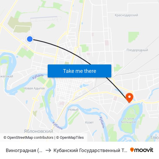 Виноградная (Ул. Славянская) to Кубанский Государственный Технологический Университет map