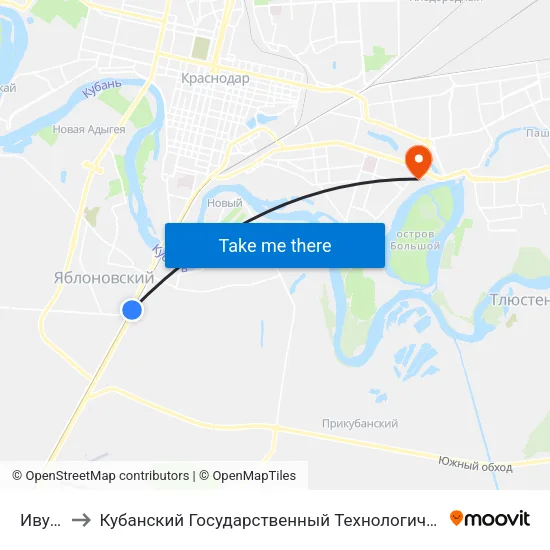 Ивушка to Кубанский Государственный Технологический Университет map