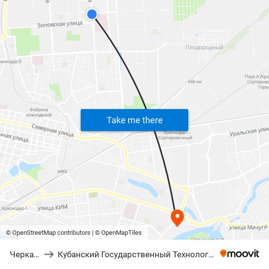 Черкасская to Кубанский Государственный Технологический Университет map