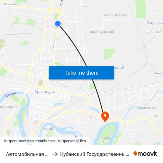 Автомобильная (Ростовское Шоссе) to Кубанский Государственный Технологический Университет map