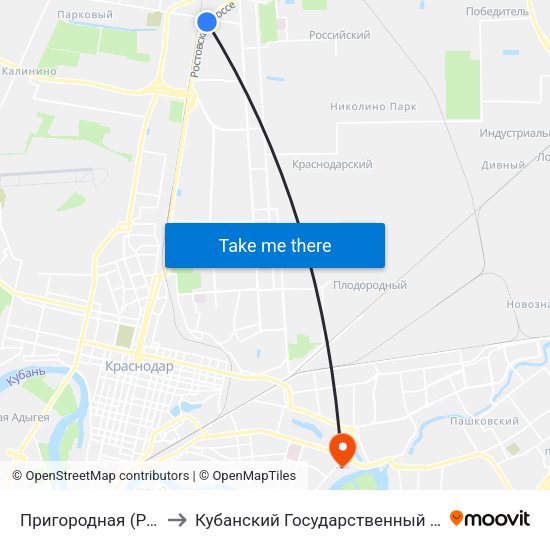 Пригородная (Ростовское Шоссе) to Кубанский Государственный Технологический Университет map