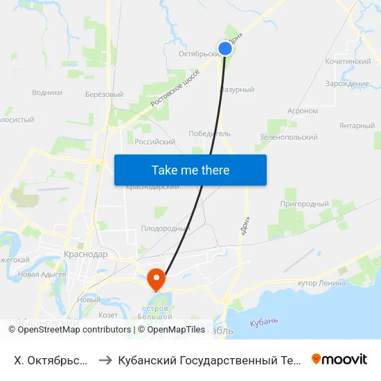 Х. Октябрьский (20-Й Км) to Кубанский Государственный Технологический Университет map
