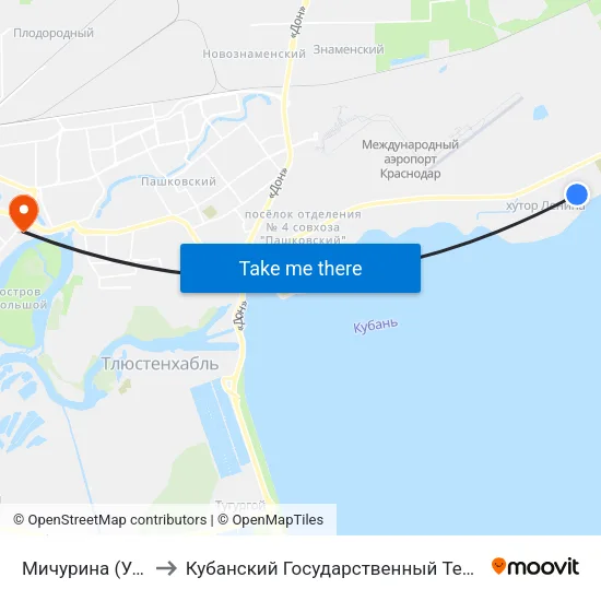 Мичурина (Ул. Обрезная) to Кубанский Государственный Технологический Университет map