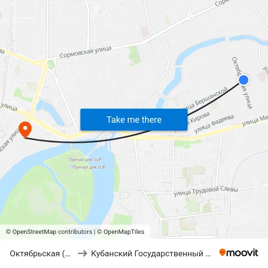 Октябрьская (Ул. Бершанской) to Кубанский Государственный Технологический Университет map