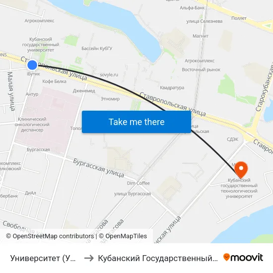 Университет (Ул. Ставропольская) to Кубанский Государственный Технологический Университет map