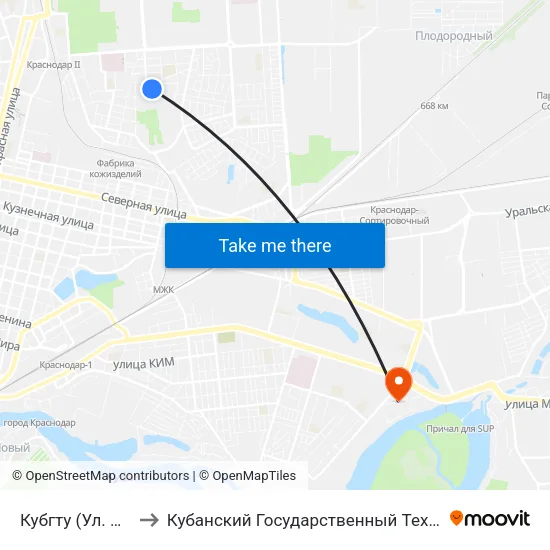 Кубгту (Ул. Московская) to Кубанский Государственный Технологический Университет map