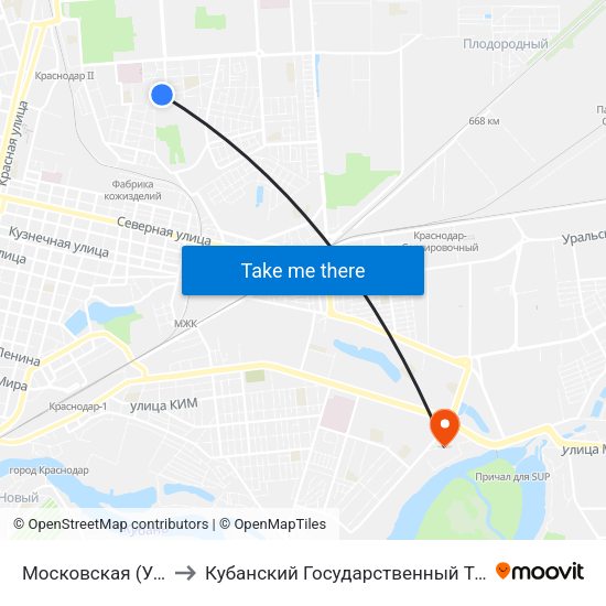 Московская (Ул. Островского) to Кубанский Государственный Технологический Университет map
