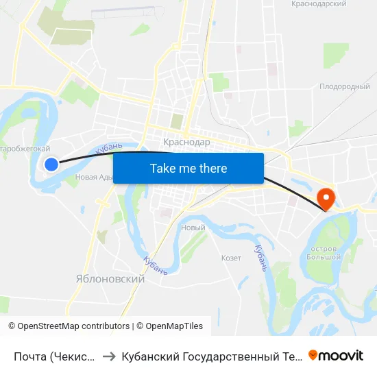 Почта (Чекистов Проспект) to Кубанский Государственный Технологический Университет map
