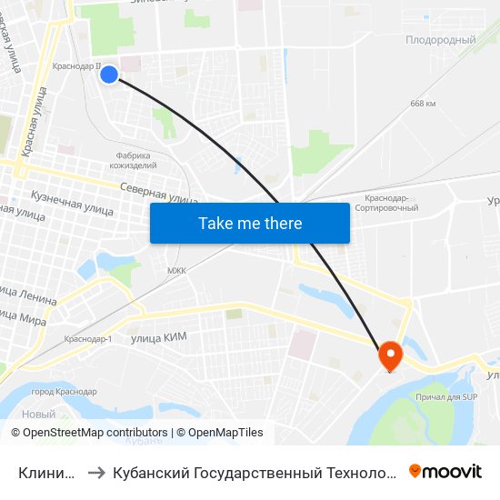 Клиническая to Кубанский Государственный Технологический Университет map