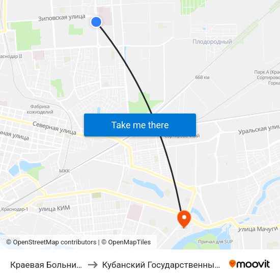Краевая Больница (Ул. Российская) to Кубанский Государственный Технологический Университет map