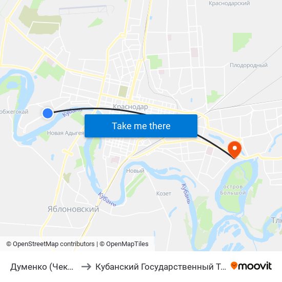 Думенко (Чекистов Проспект) to Кубанский Государственный Технологический Университет map