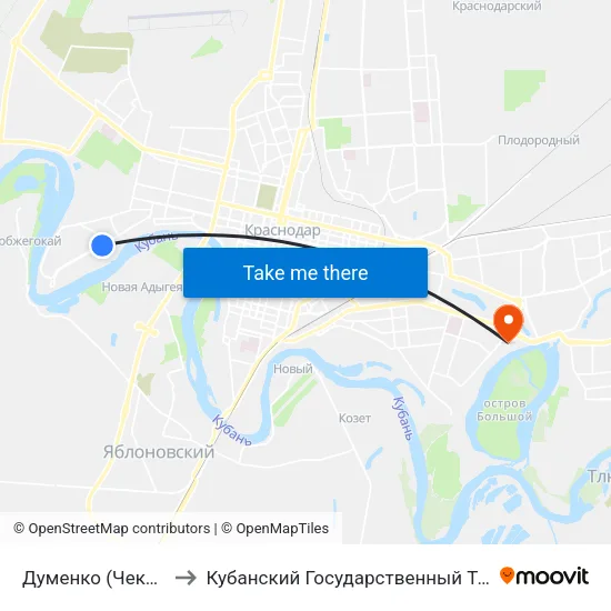 Думенко (Чекистов Проспект) to Кубанский Государственный Технологический Университет map