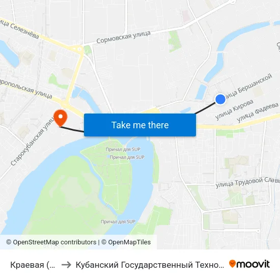 Краевая (Трамвай) to Кубанский Государственный Технологический Университет map