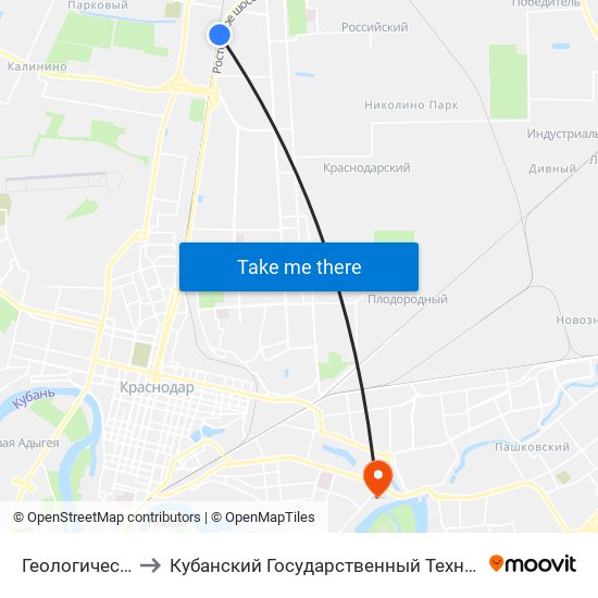 Геологическая Улица to Кубанский Государственный Технологический Университет map