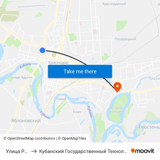Улица Рылеева to Кубанский Государственный Технологический Университет map