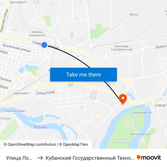 Улица Ломоносова to Кубанский Государственный Технологический Университет map