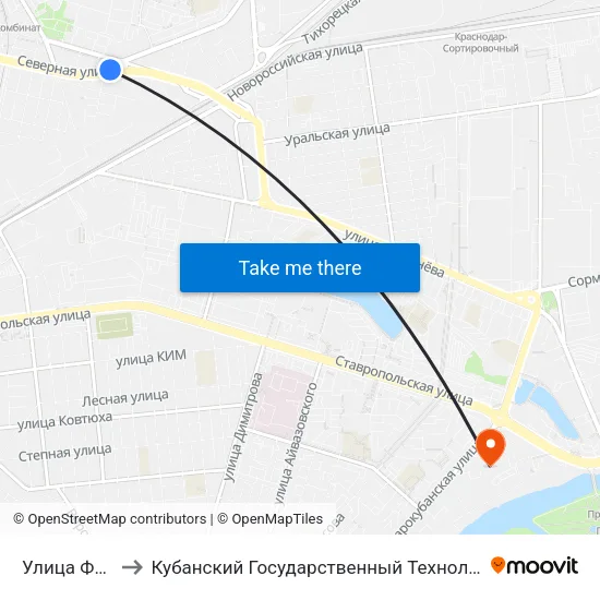 Улица Филатова to Кубанский Государственный Технологический Университет map