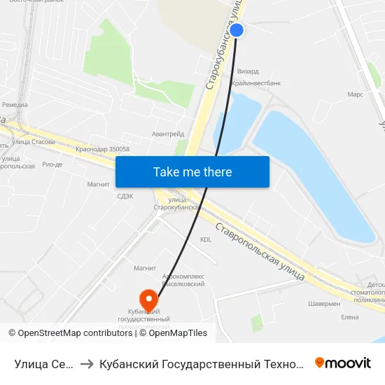Улица Селезнева to Кубанский Государственный Технологический Университет map