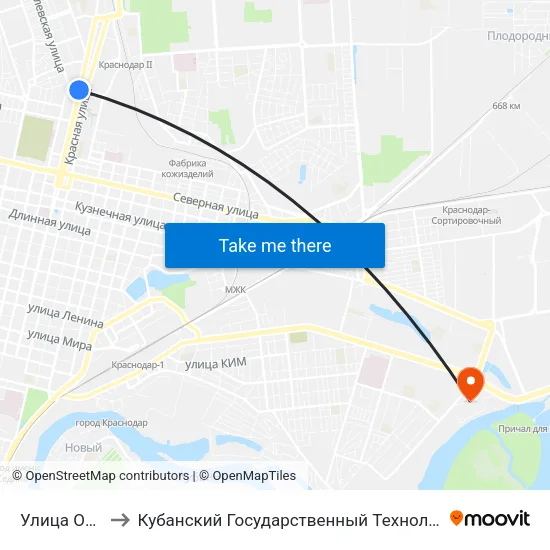 Улица Одесская to Кубанский Государственный Технологический Университет map