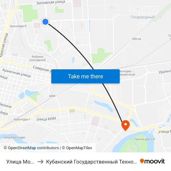 Улица Московская to Кубанский Государственный Технологический Университет map