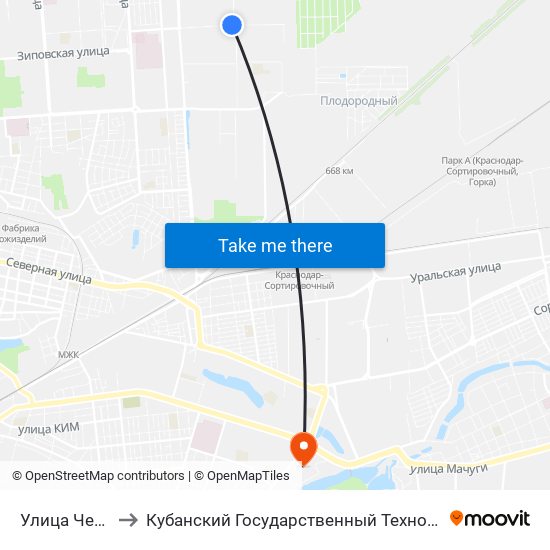 Улица Черкасская to Кубанский Государственный Технологический Университет map