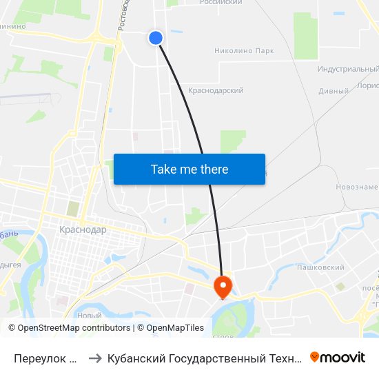 Переулок Ленинский to Кубанский Государственный Технологический Университет map
