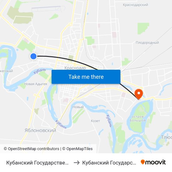 Кубанский Государственный Аграрный Университет(По Требованию) to Кубанский Государственный Технологический Университет map