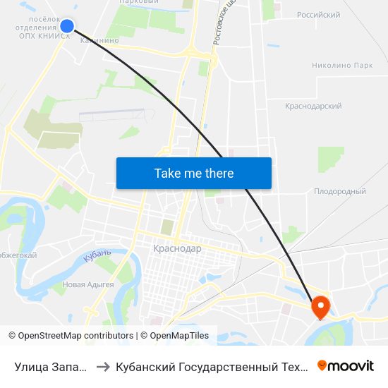 Улица Западный Обход to Кубанский Государственный Технологический Университет map