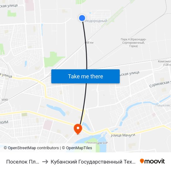 Поселок Плодородный to Кубанский Государственный Технологический Университет map