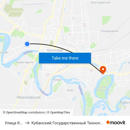 Улица Каляева to Кубанский Государственный Технологический Университет map