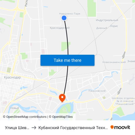 Улица Шевцова, 36/1 to Кубанский Государственный Технологический Университет map