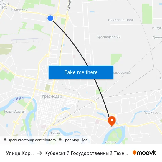 Улица Кореновская to Кубанский Государственный Технологический Университет map