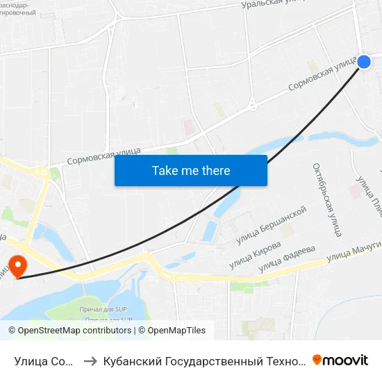 Улица Сормовская to Кубанский Государственный Технологический Университет map