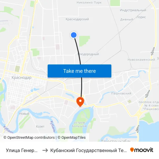 Улица Генерала Шевелева to Кубанский Государственный Технологический Университет map