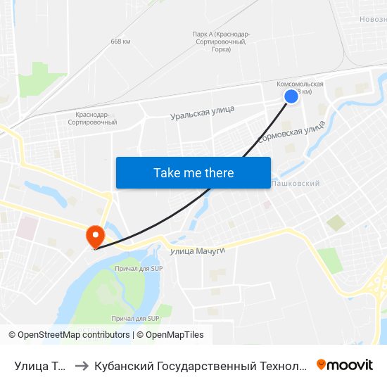 Улица Тюляева to Кубанский Государственный Технологический Университет map