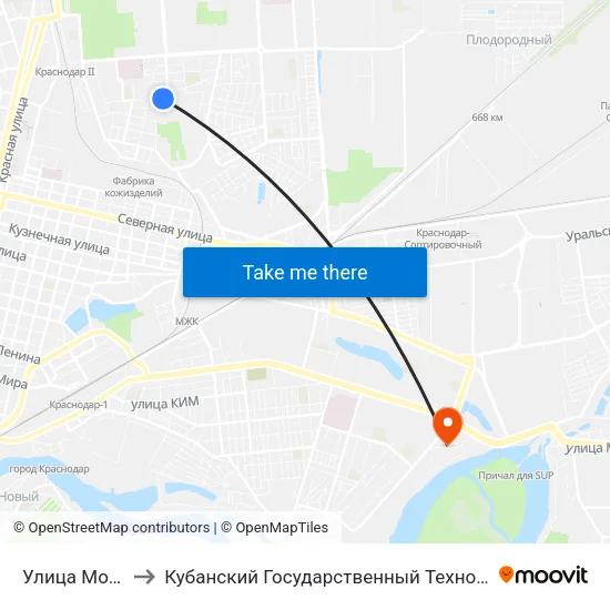 Улица Московская to Кубанский Государственный Технологический Университет map
