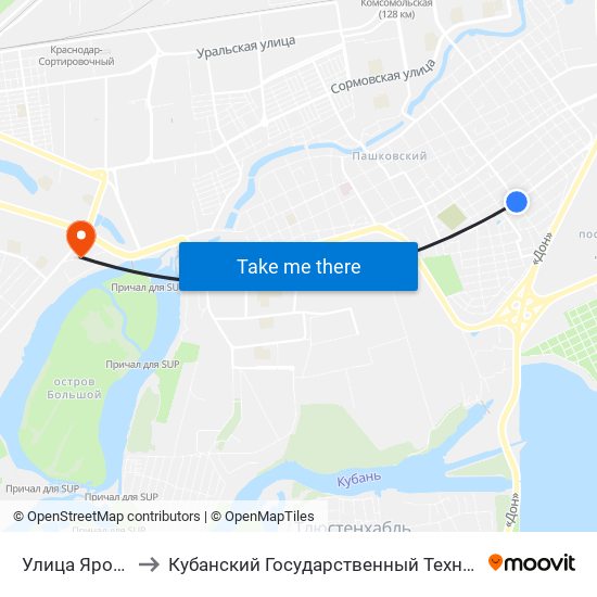Улица Ярославского to Кубанский Государственный Технологический Университет map