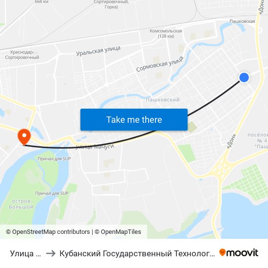 Улица 1 Мая to Кубанский Государственный Технологический Университет map