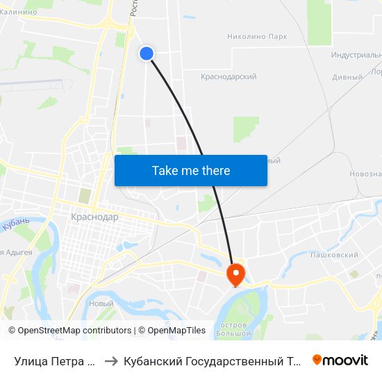 Улица Петра Метальникова to Кубанский Государственный Технологический Университет map