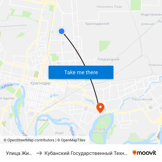 Улица Жигулевская to Кубанский Государственный Технологический Университет map