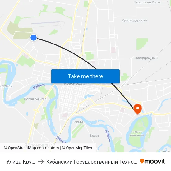 Улица Круговая, 53 to Кубанский Государственный Технологический Университет map