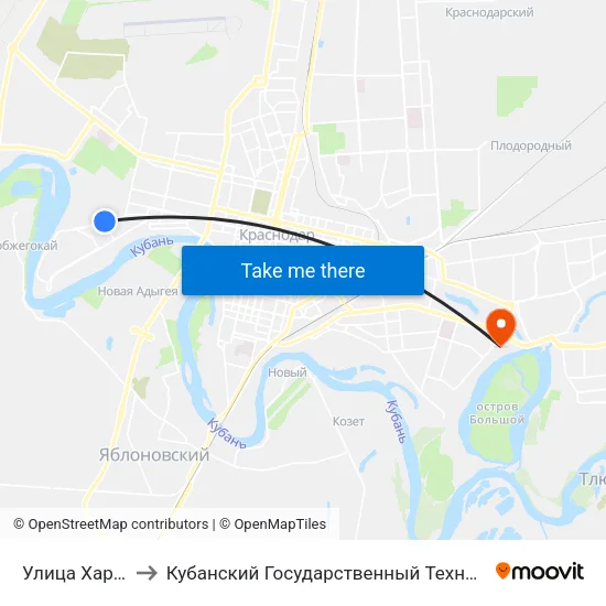 Улица Харьковская to Кубанский Государственный Технологический Университет map