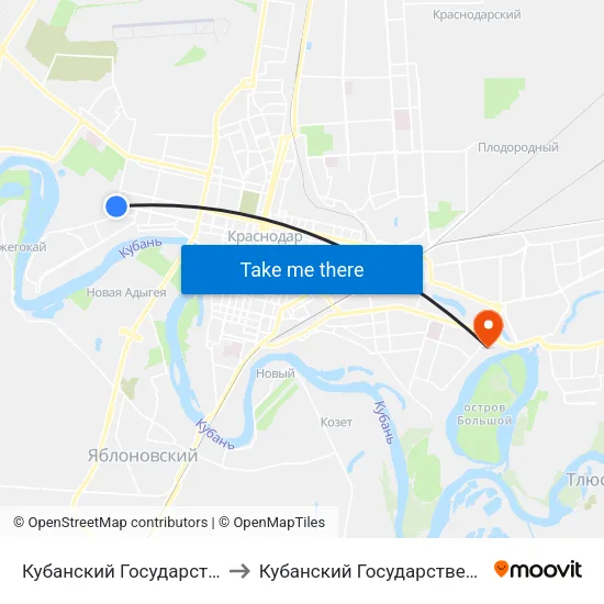 Кубанский Государственный Аграрный Университет to Кубанский Государственный Технологический Университет map