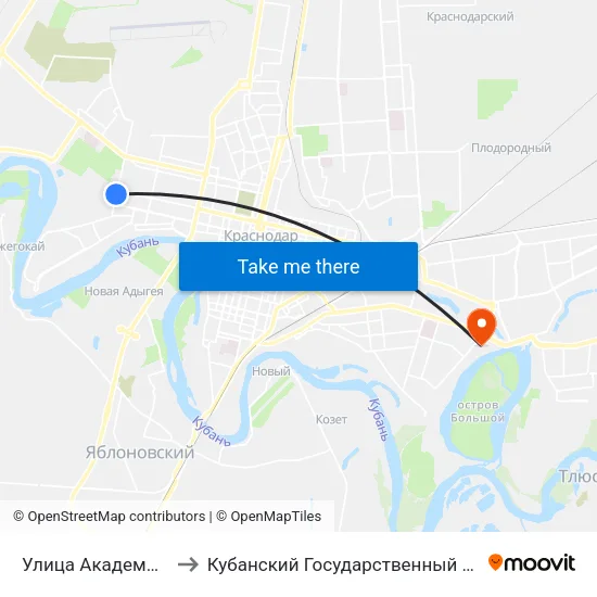 Улица Академика Трубилина, 52 to Кубанский Государственный Технологический Университет map