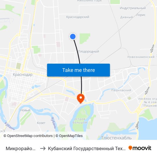 Микрорайон Губернский to Кубанский Государственный Технологический Университет map