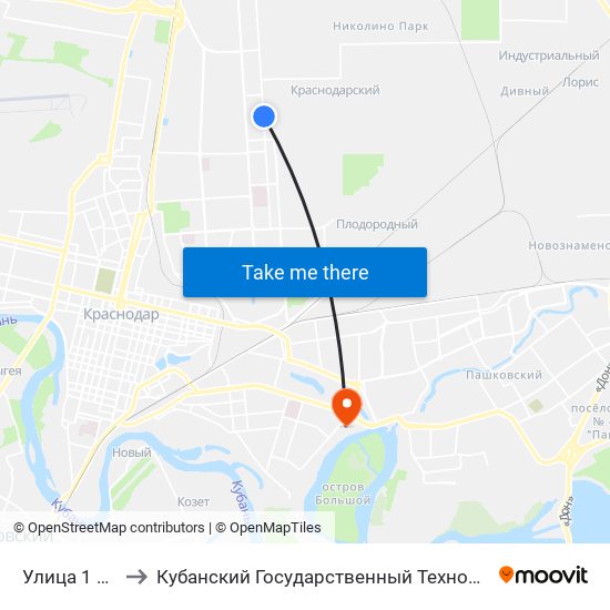 Улица 1 Мая, 392 to Кубанский Государственный Технологический Университет map