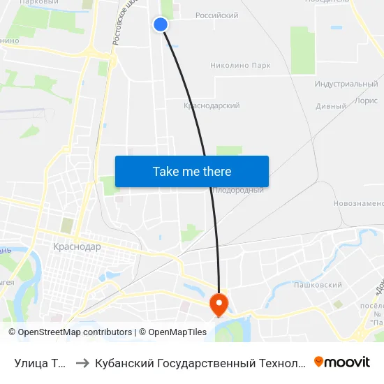 Улица Тенистая to Кубанский Государственный Технологический Университет map