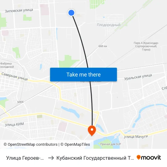 Улица Героев-Разведчиков, 28 to Кубанский Государственный Технологический Университет map